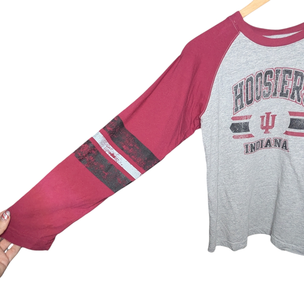 Indiana Hoosiers NCAA T-shirt Large Gray Red Raglan Striped Long Sleeve Graphic - Picture 4 of 9